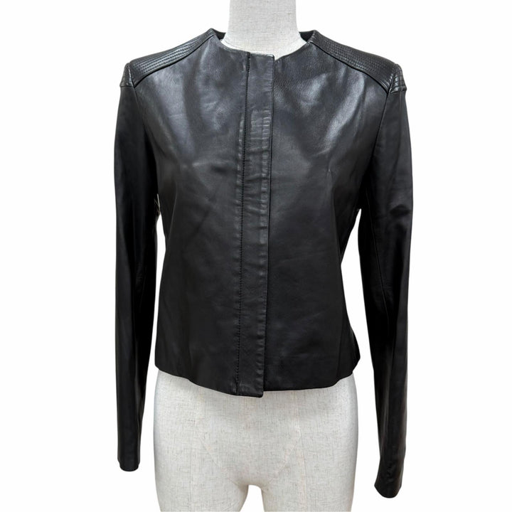 Excellent THE ROW leather jacket collarless jacket black lambskin Leather 4