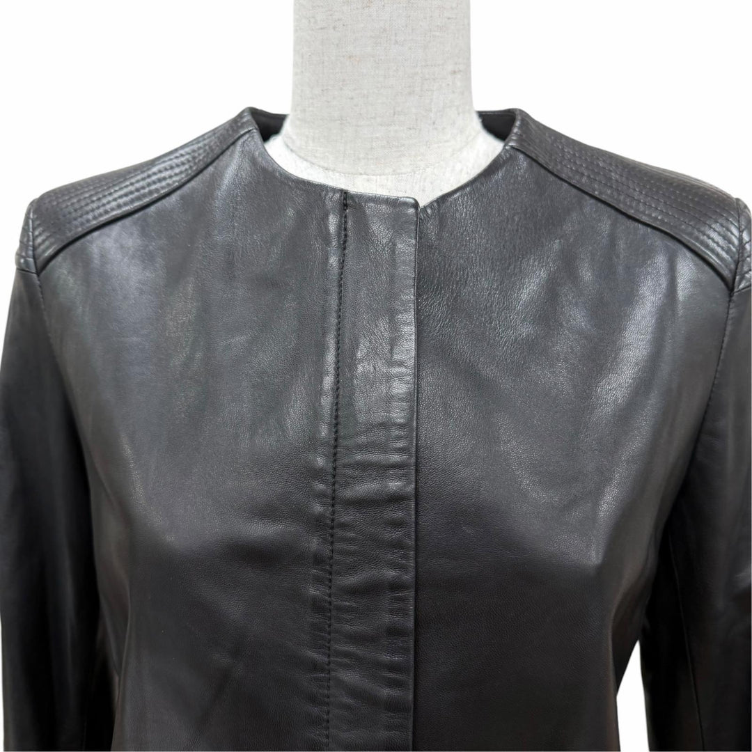 Excellent THE ROW leather jacket collarless jacket black lambskin Leather 4