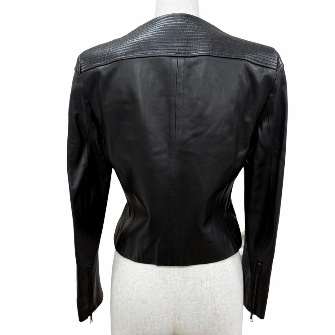 Excellent THE ROW leather jacket collarless jacket black lambskin Leather 4