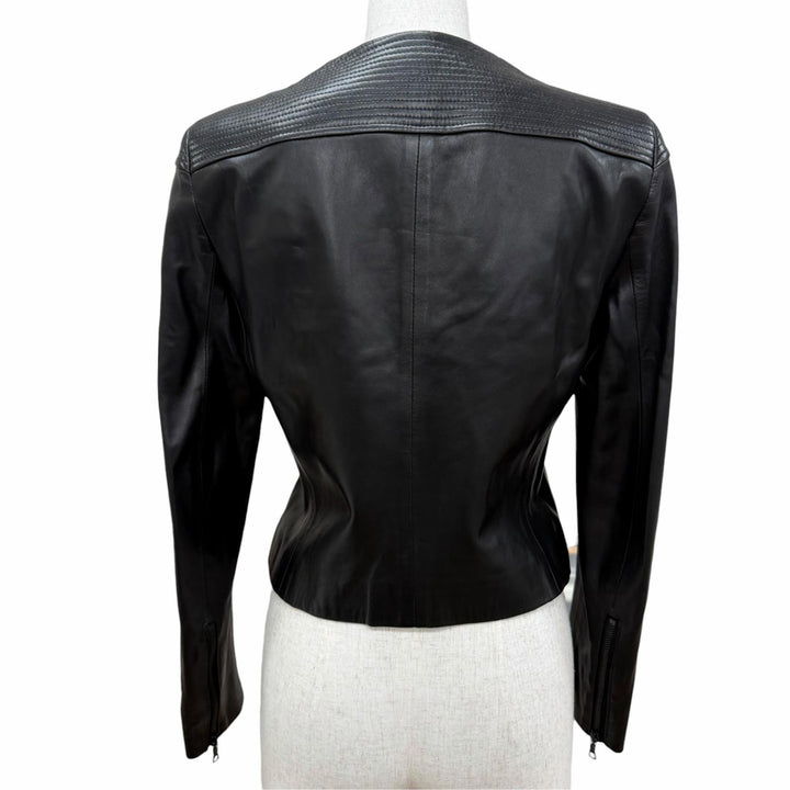 Excellent THE ROW leather jacket collarless jacket black lambskin Leather 4