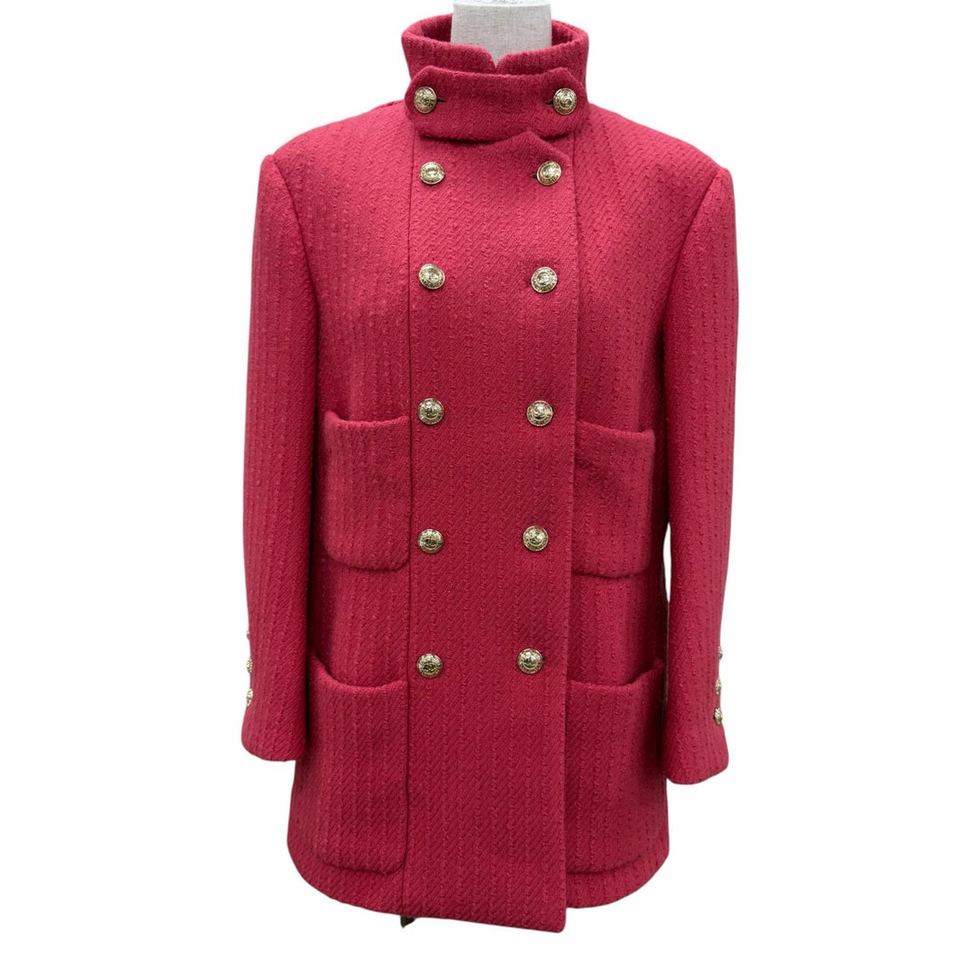 Great CHANEL coat COCO Mark Button Tweed pink wool Women FR 36 P65341