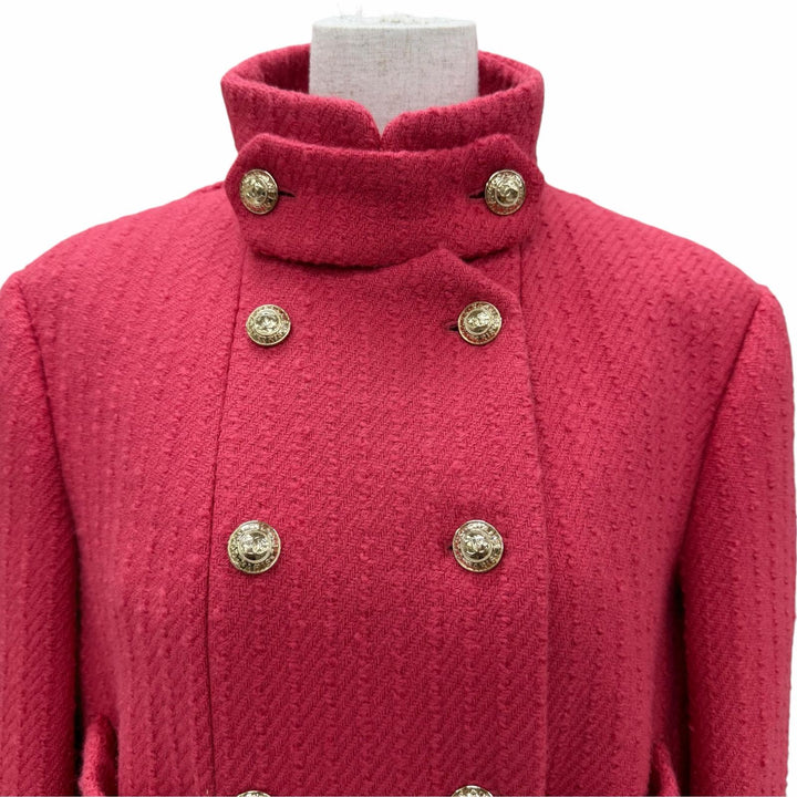 Great CHANEL coat COCO Mark Button Tweed pink wool Women FR 36 P65341