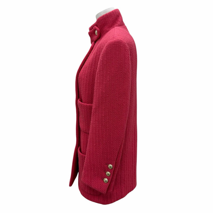 Great CHANEL coat COCO Mark Button Tweed pink wool Women FR 36 P65341