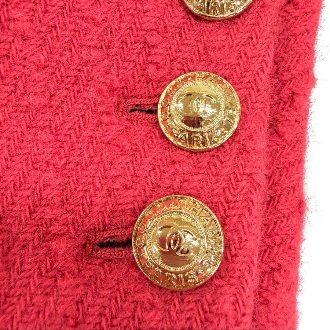 Great CHANEL coat COCO Mark Button Tweed pink wool Women FR 36 P65341