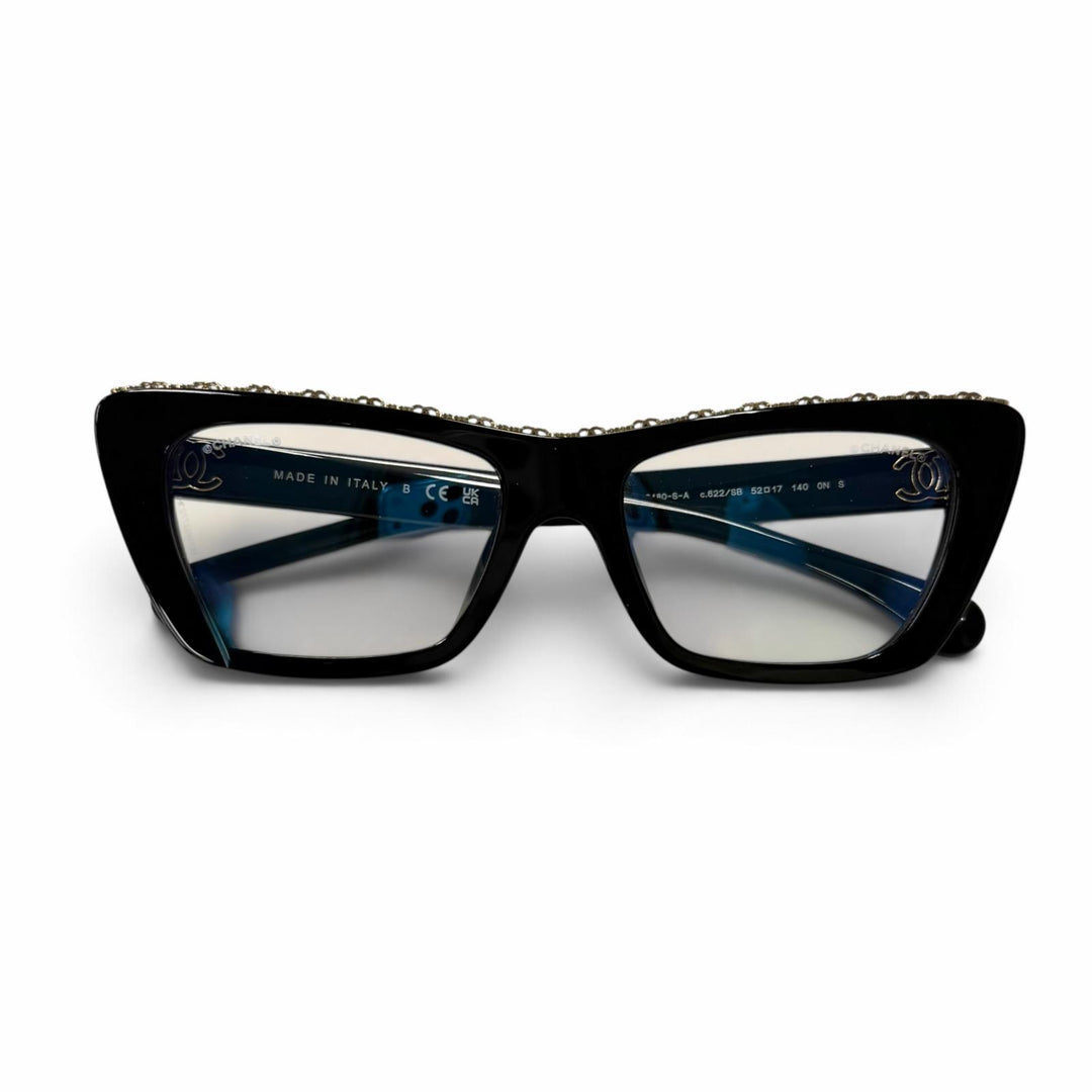 Excellent CHANEL Glasses COCO Mark Butterfly Shape black Women 3480-S-A