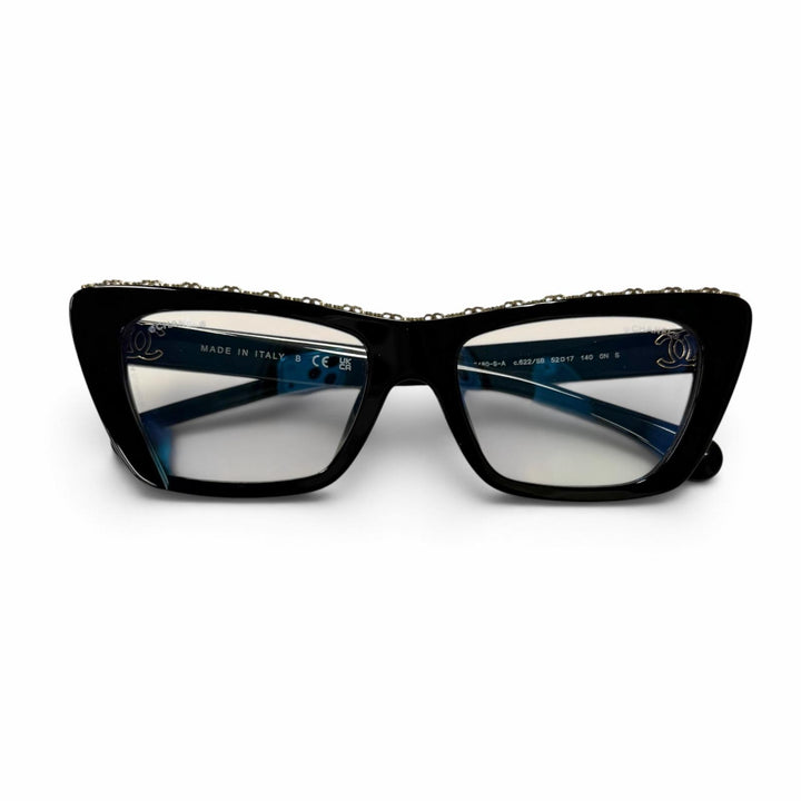 Excellent CHANEL Glasses COCO Mark Butterfly Shape black Women 3480-S-A