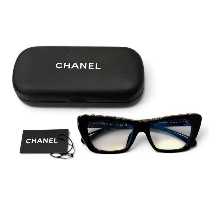 Excellent CHANEL Glasses COCO Mark Butterfly Shape black Women 3480-S-A
