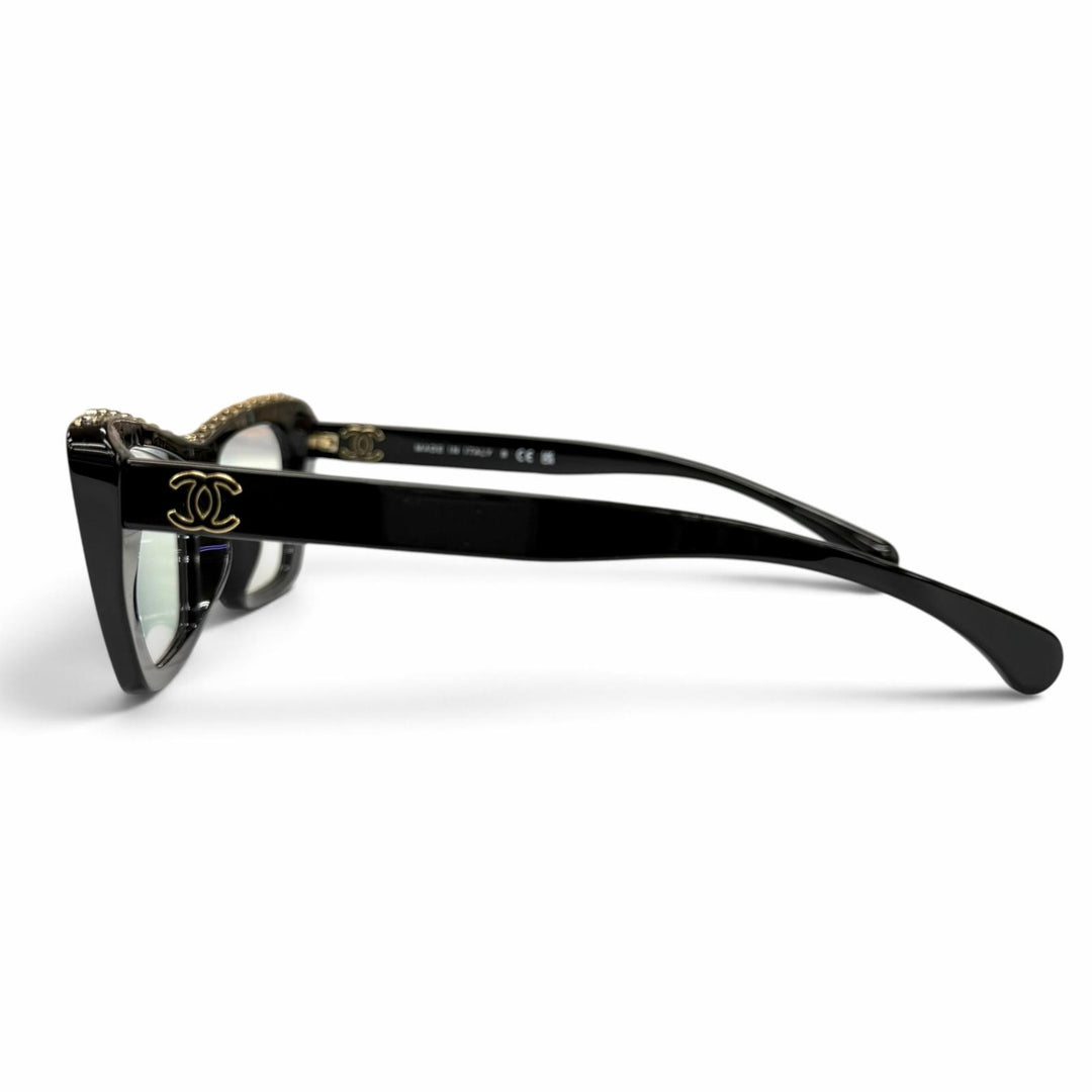 Excellent CHANEL Glasses COCO Mark Butterfly Shape black Women 3480-S-A