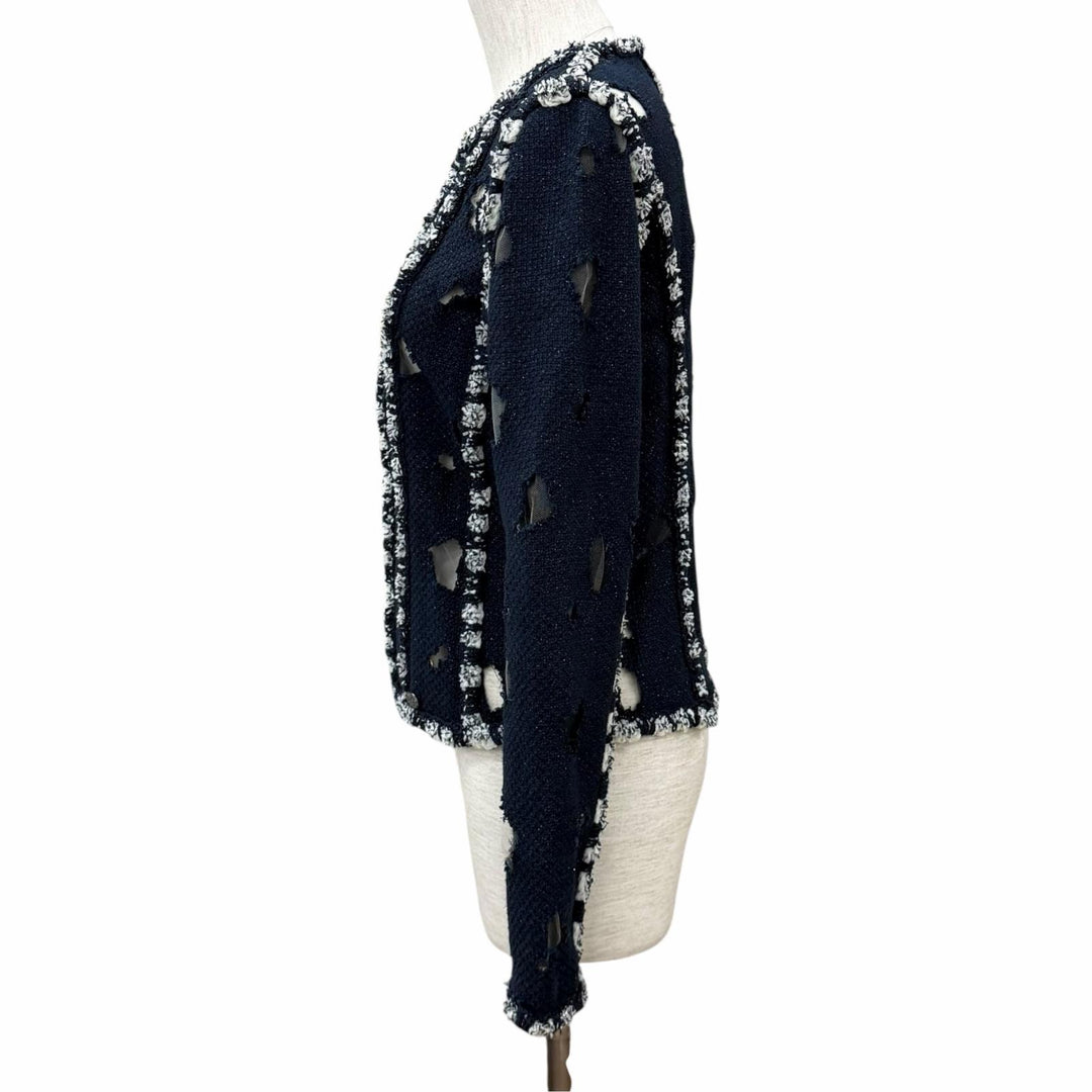 Great CHANEL collarless jacket Mesh detail glitter tweed jacket cotton 36 P41085