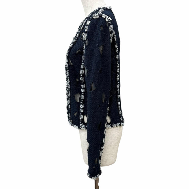 Great CHANEL collarless jacket Mesh detail glitter tweed jacket cotton 36 P41085