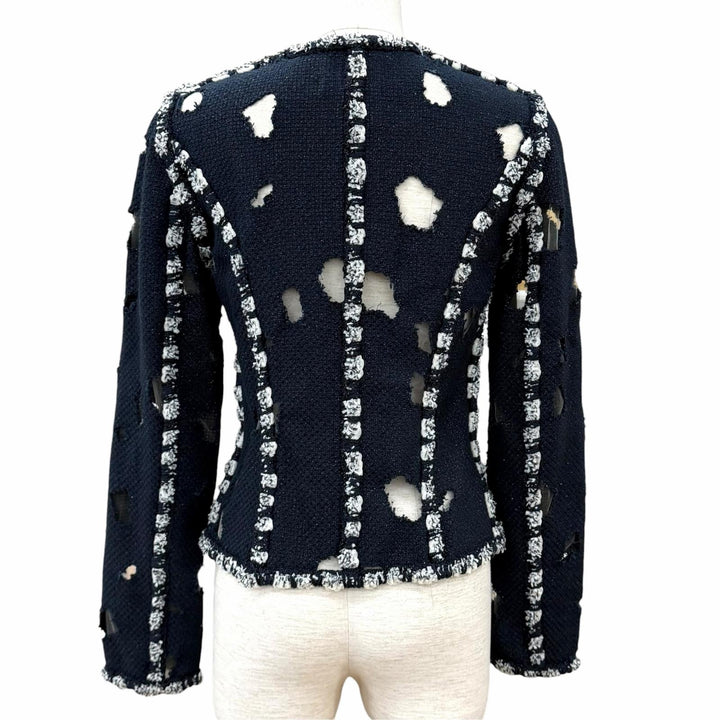 Great CHANEL collarless jacket Mesh detail glitter tweed jacket cotton 36 P41085