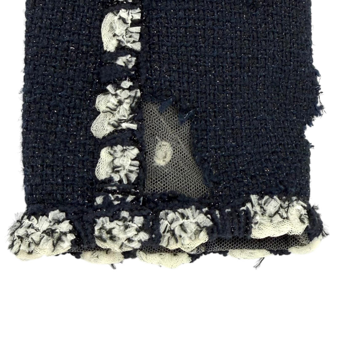 Great CHANEL collarless jacket Mesh detail glitter tweed jacket cotton 36 P41085