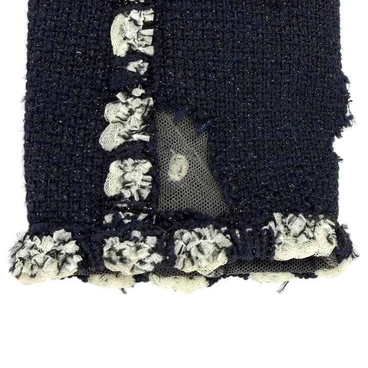 Great CHANEL collarless jacket Mesh detail glitter tweed jacket cotton 36 P41085
