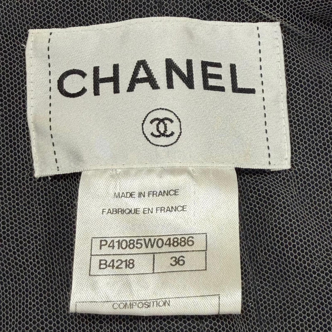 Great CHANEL collarless jacket Mesh detail glitter tweed jacket cotton 36 P41085