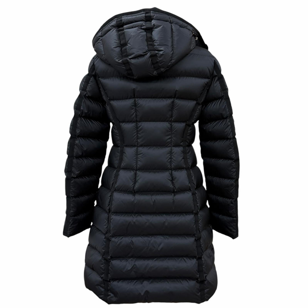 Excellent MONCLER down coat HERMINE Hood and logo patch included black Nylon 1