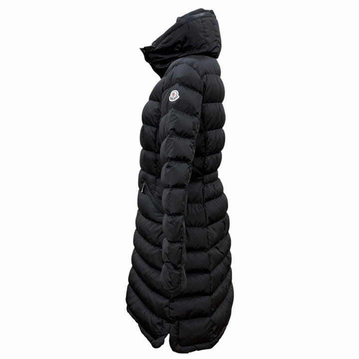 Excellent MONCLER down coat FLAMETTE Long jacket with patch and stowable hood. 3
