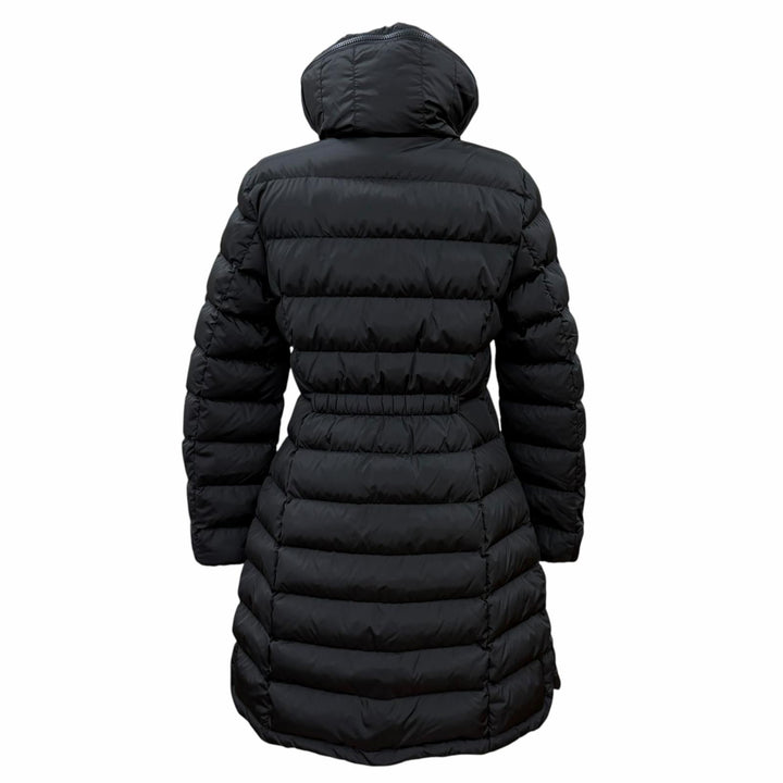 Excellent MONCLER down coat FLAMETTE Long jacket with patch and stowable hood. 3