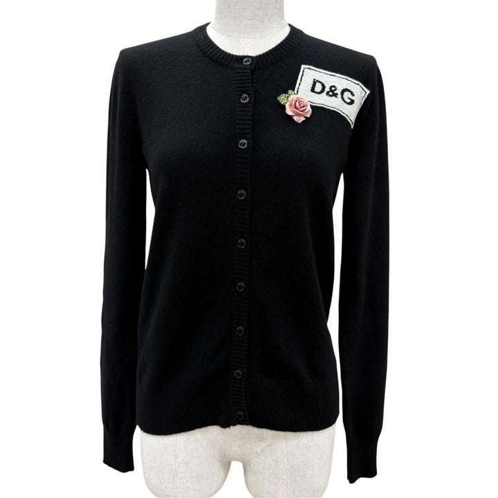 Great DOLCE&GABBANA cardigan Logo-emblazoned long-sleeved knit black cashmere 38