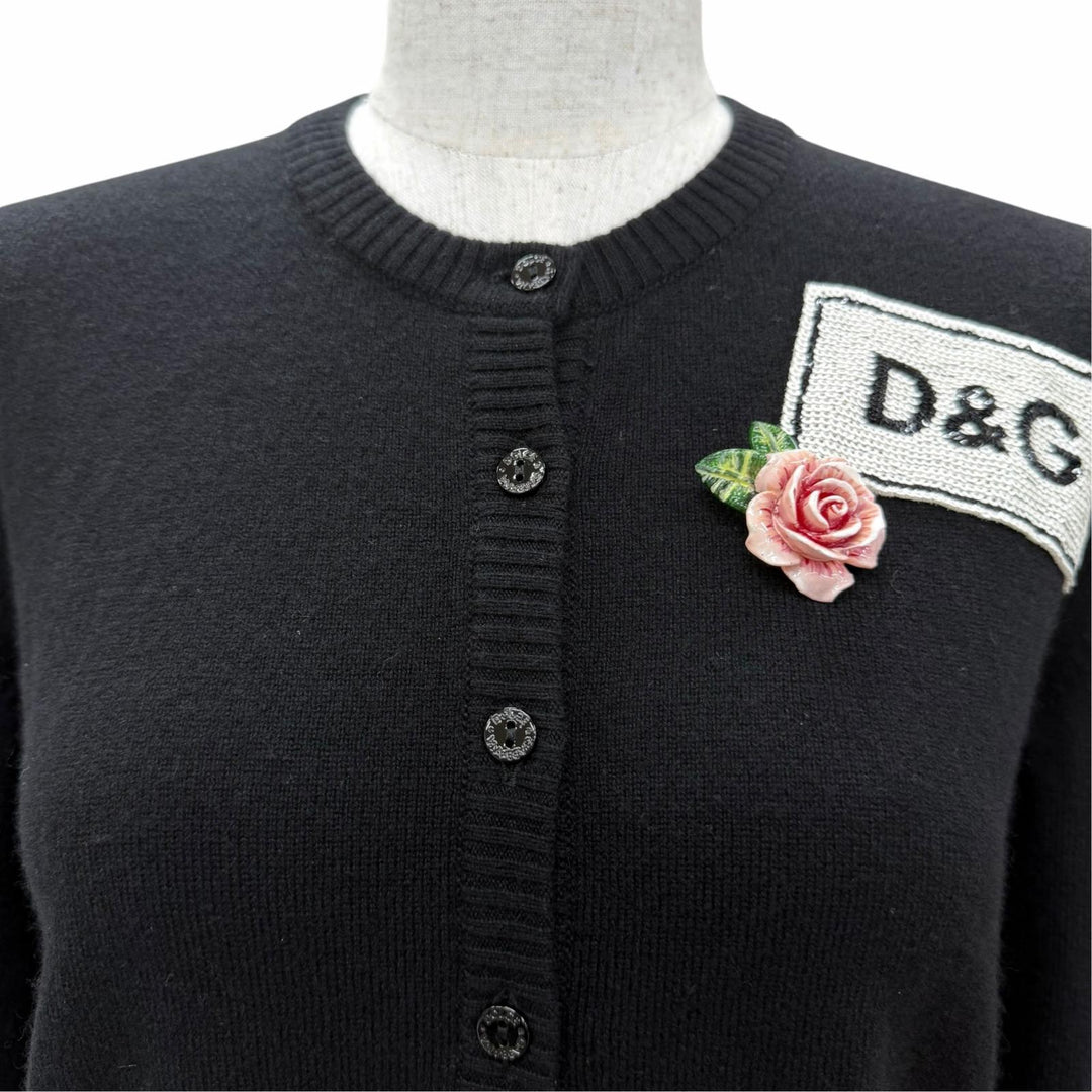 Great DOLCE&GABBANA cardigan Logo-emblazoned long-sleeved knit black cashmere 38