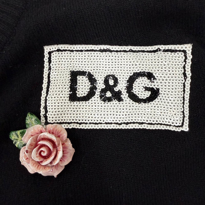 Great DOLCE&GABBANA cardigan Logo-emblazoned long-sleeved knit black cashmere 38