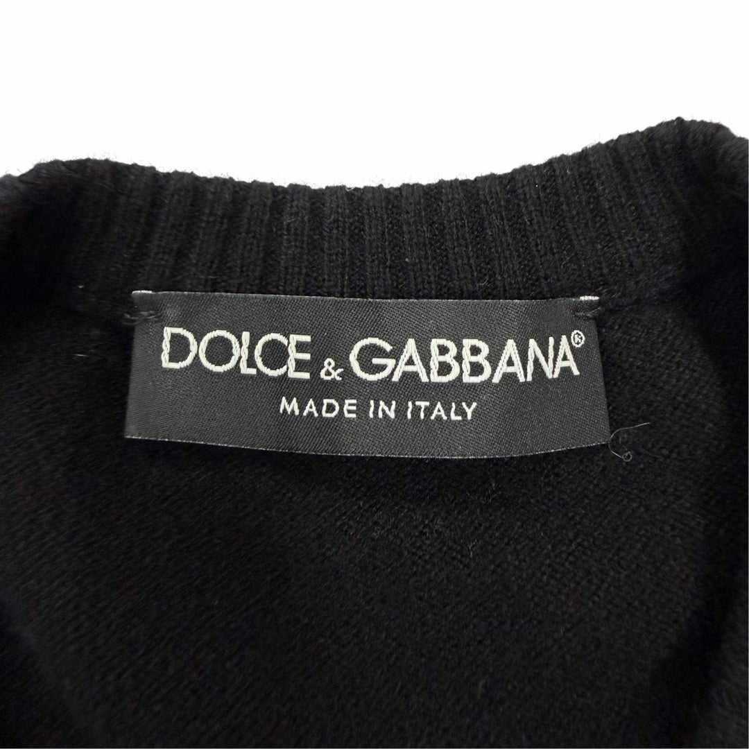 Great DOLCE&GABBANA cardigan Logo-emblazoned long-sleeved knit black cashmere 38