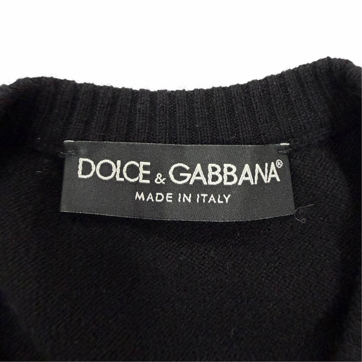Great DOLCE&GABBANA cardigan Logo-emblazoned long-sleeved knit black cashmere 38