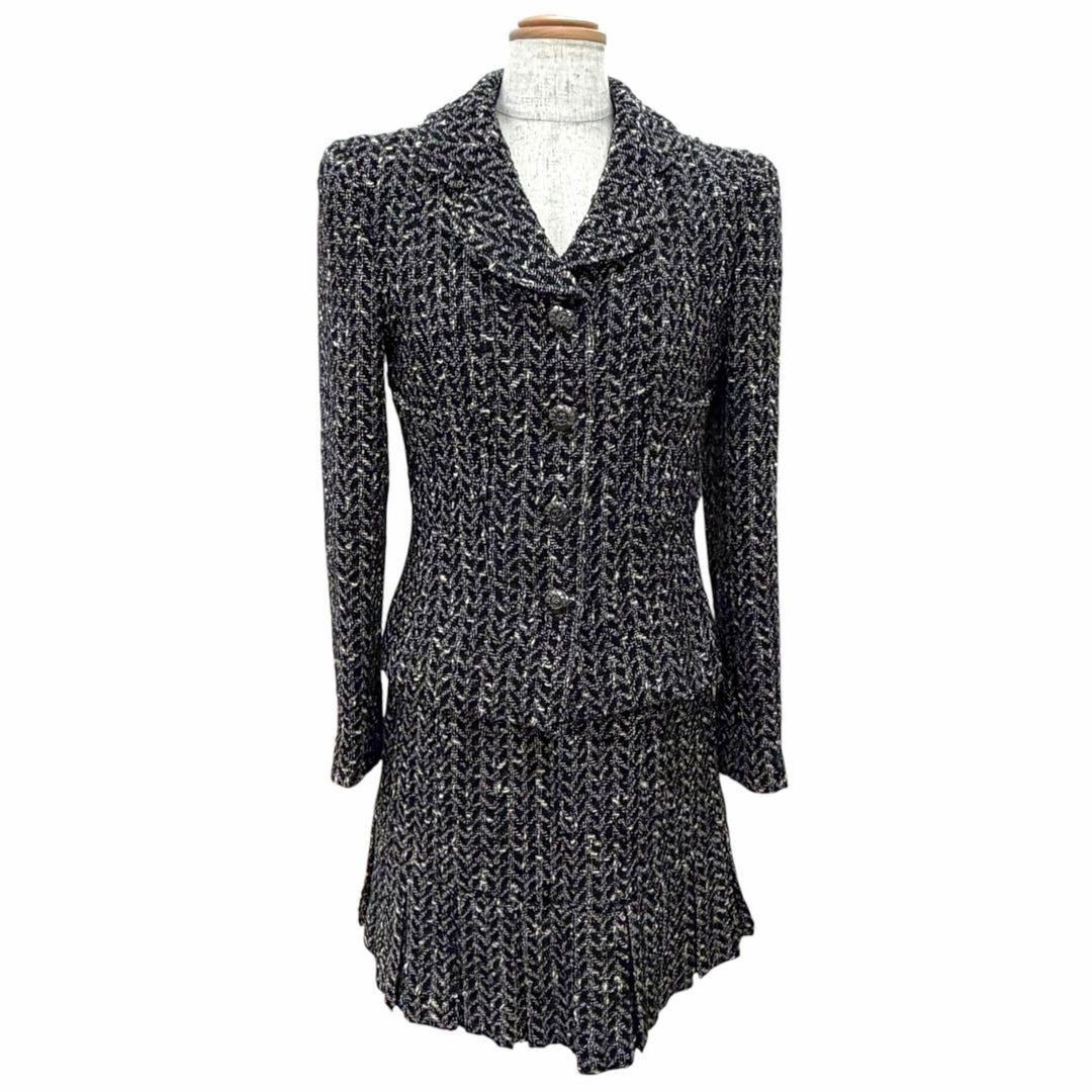 Great CHANEL suit COCO Button Mixed Tweed Skirt Suit Two-Piece Set 38 97A P09701