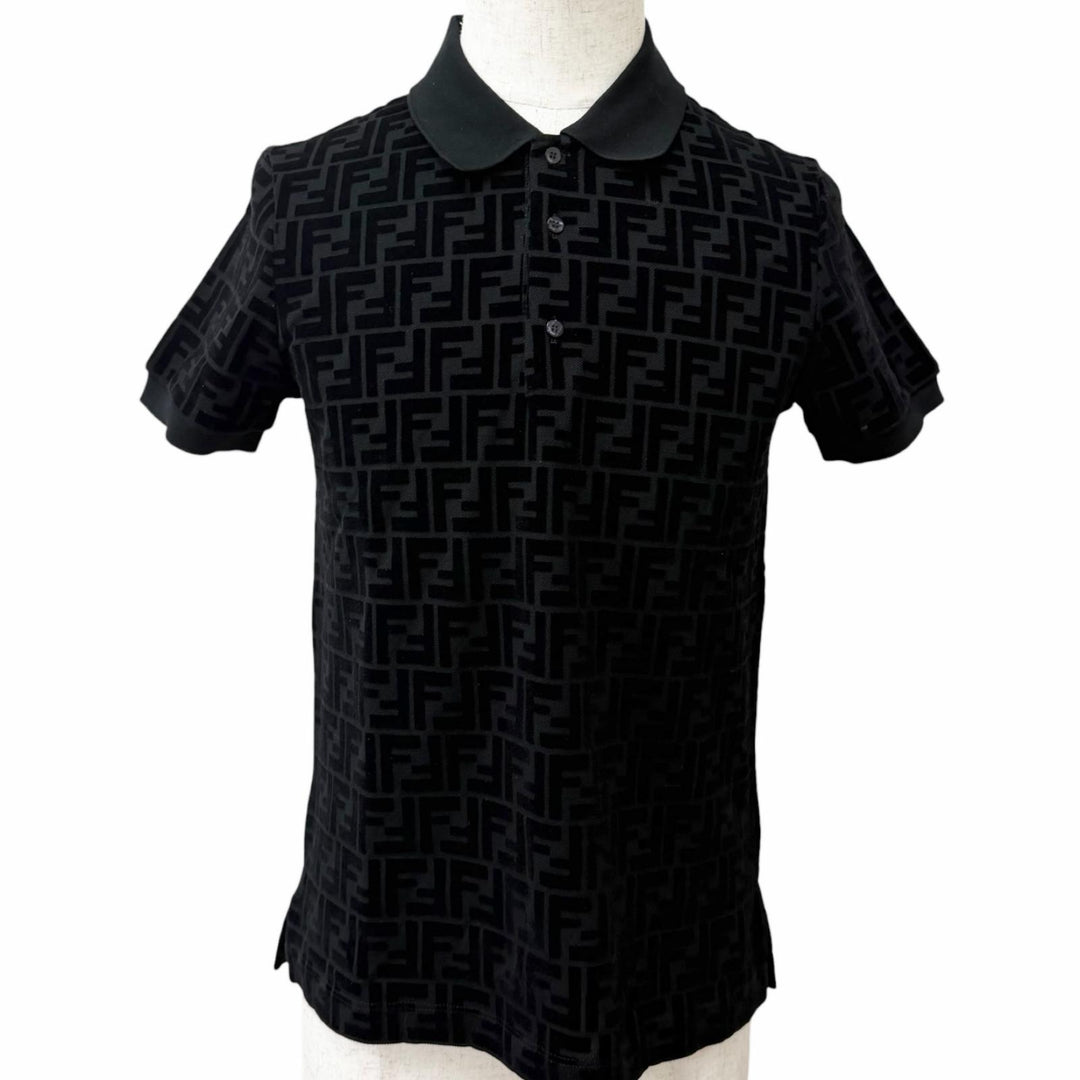 Excellent FENDI Short sleeve polo shirt FF Embossed Logo Velour