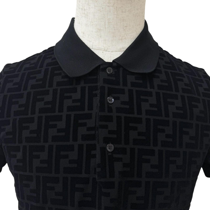 Excellent FENDI Short sleeve polo shirt FF Embossed Logo Velour