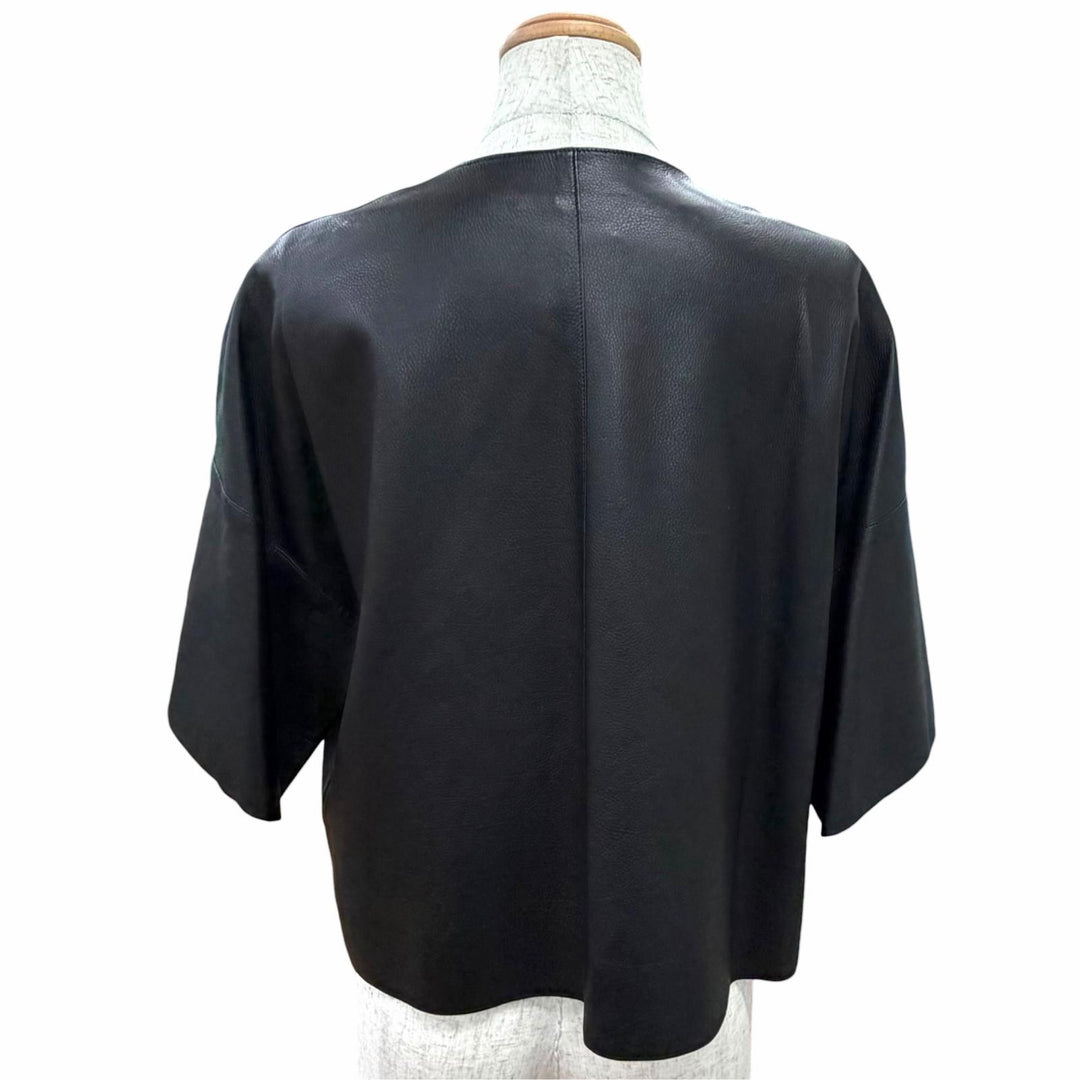 Excellent HERMES leather jacket Collarless, short-sleeved, short black FR 40