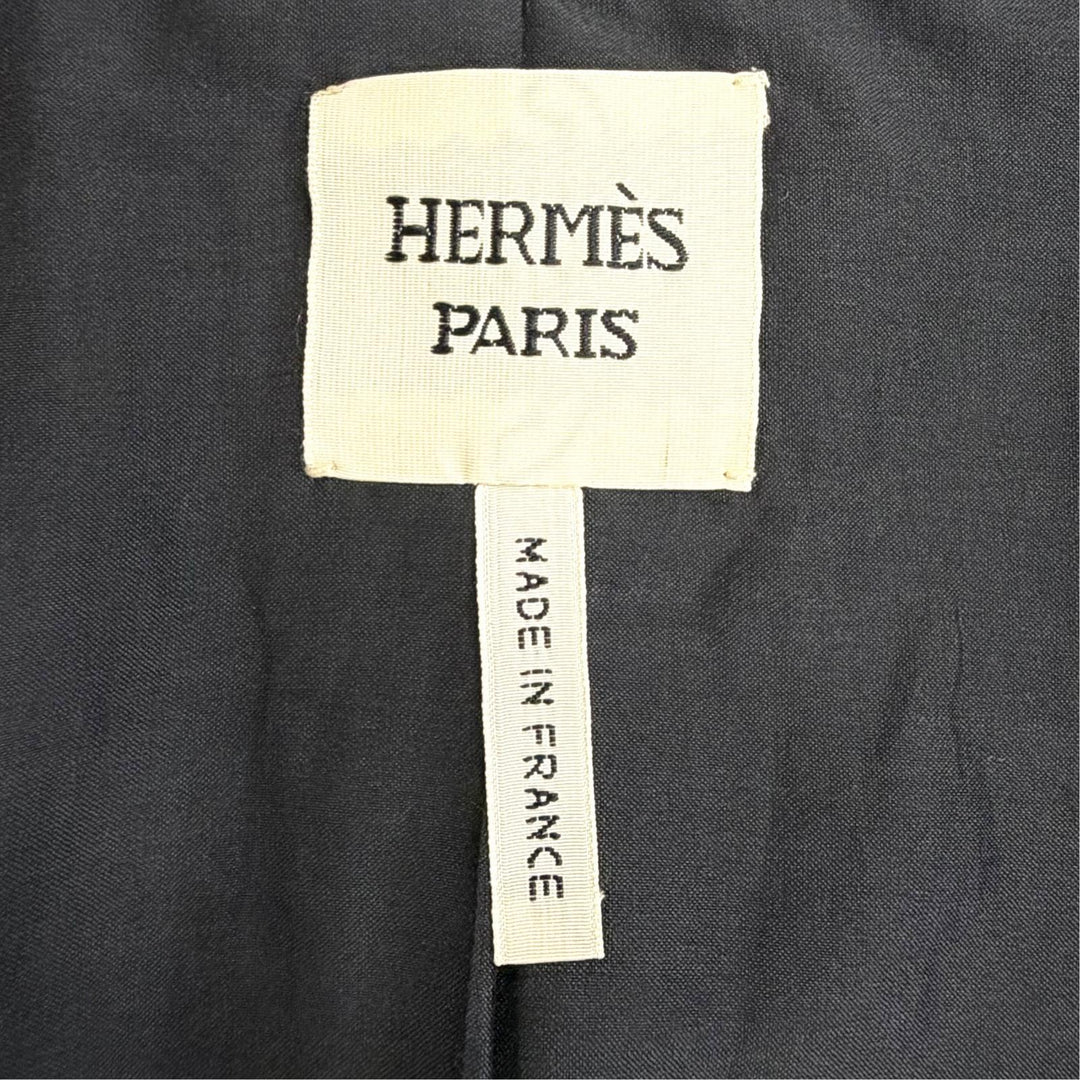 Excellent HERMES leather jacket Collarless, short-sleeved, short black FR 40