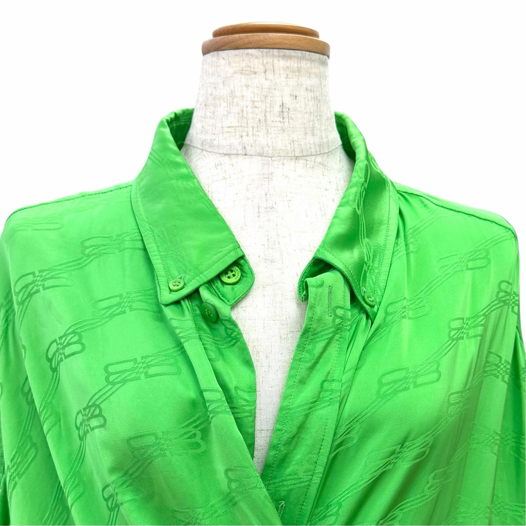 Pristine BALENCIAGA one piece BB Monogram Wrap-Style Shirt green 34 704446