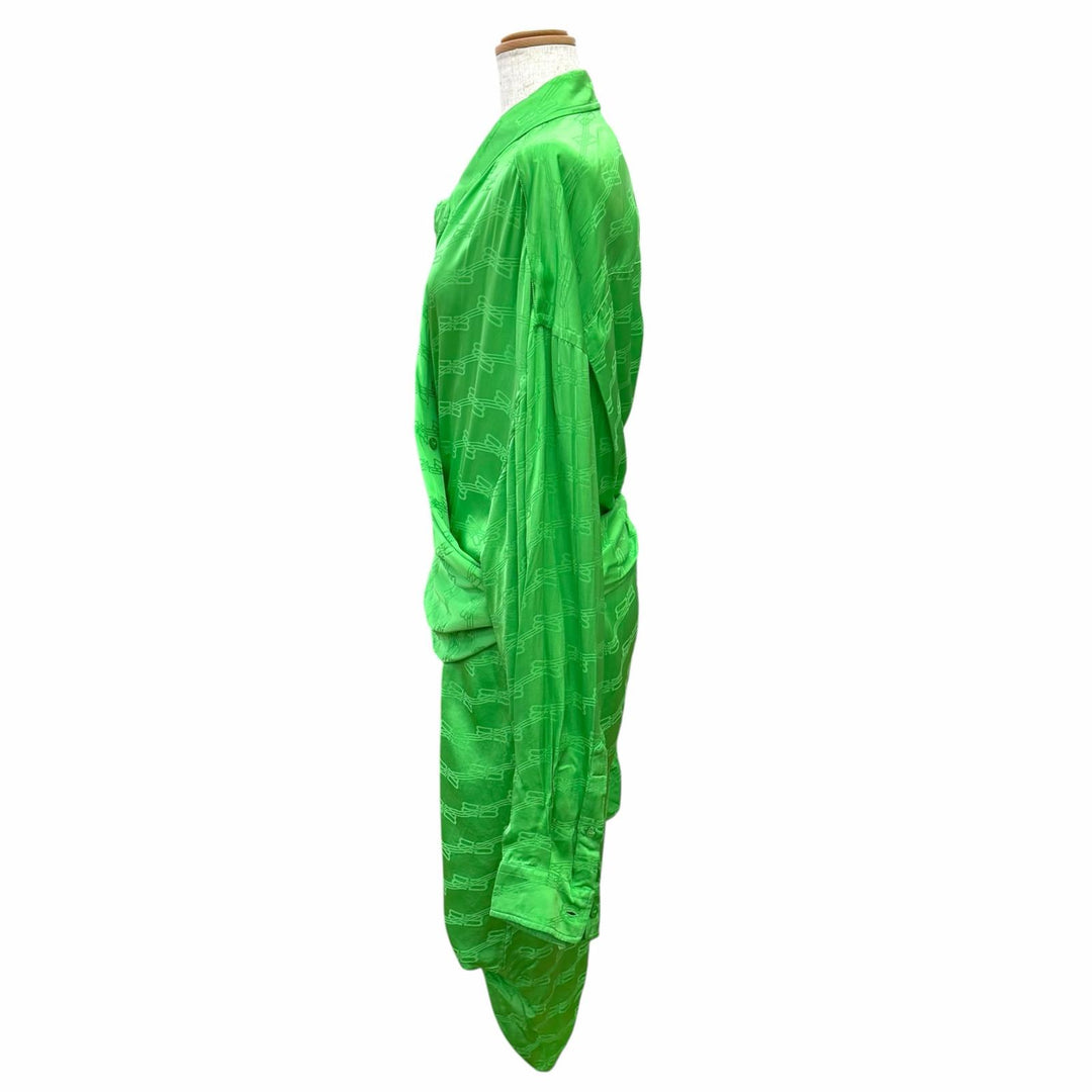 Pristine BALENCIAGA one piece BB Monogram Wrap-Style Shirt green 34 704446