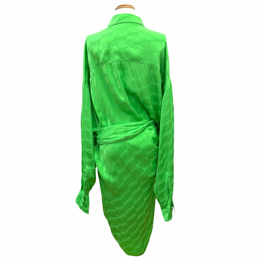 Pristine BALENCIAGA one piece BB Monogram Wrap-Style Shirt green 34 704446