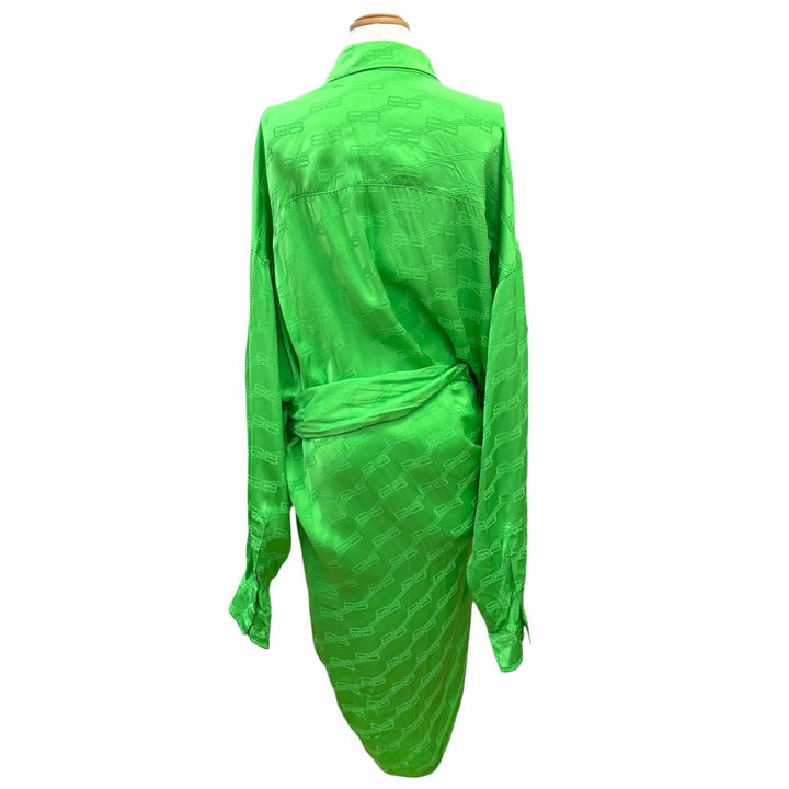 Pristine BALENCIAGA one piece BB Monogram Wrap-Style Shirt green 34 704446