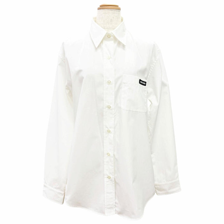 Pristine MIUMIU Long sleeve shirt Logo patch poplin shirt white cotton 38 DNA067