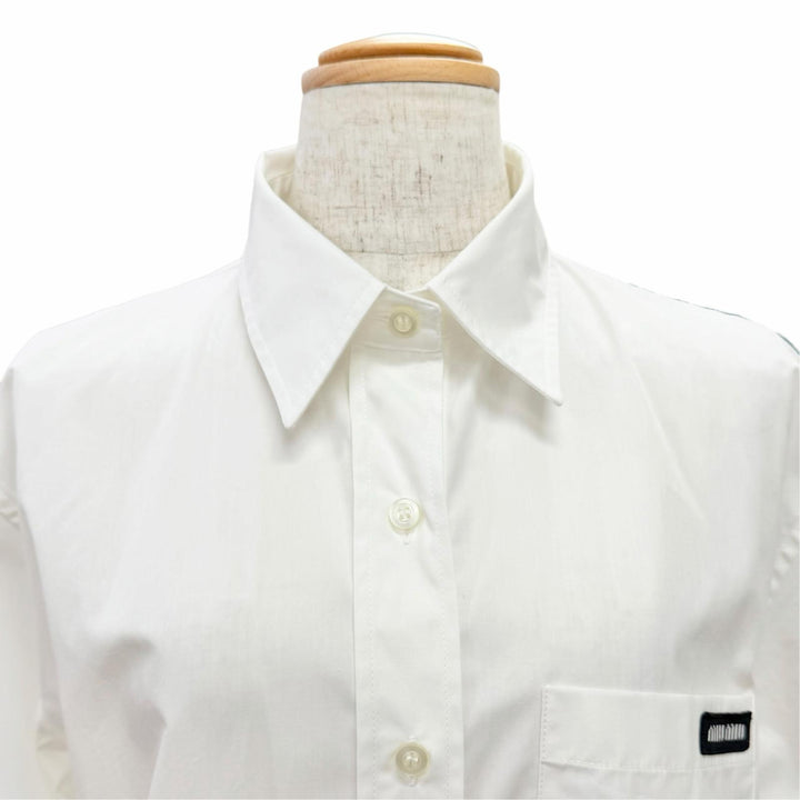 Pristine MIUMIU Long sleeve shirt Logo patch poplin shirt white cotton 38 DNA067