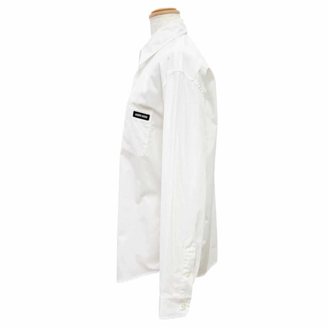 Pristine MIUMIU Long sleeve shirt Logo patch poplin shirt white cotton 38 DNA067
