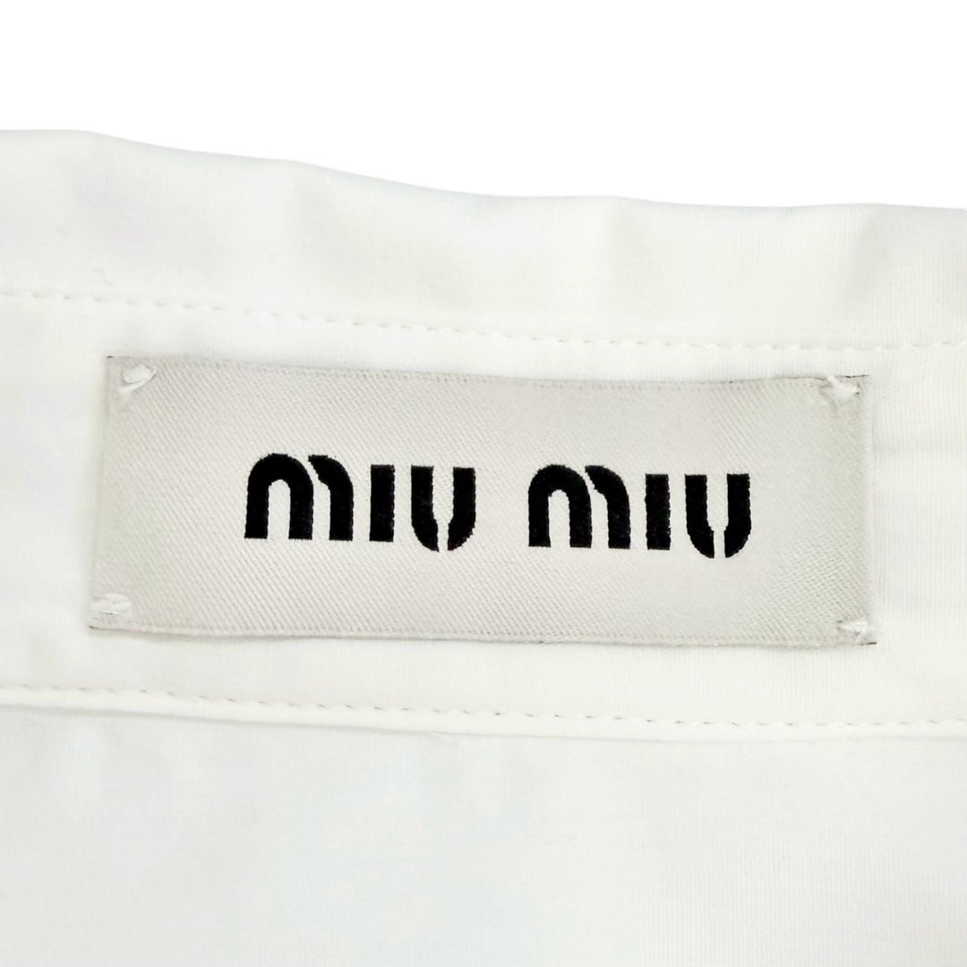 Pristine MIUMIU Long sleeve shirt Logo patch poplin shirt white cotton 38 DNA067