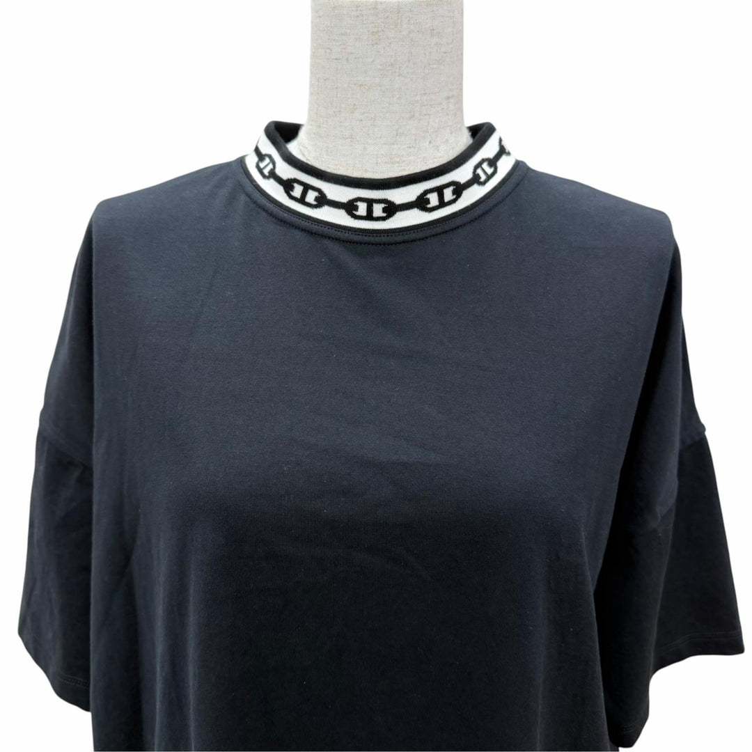 Excellent HERMES one piece Chaine d'Ancre Short Sleeve black cotton Women FR 36