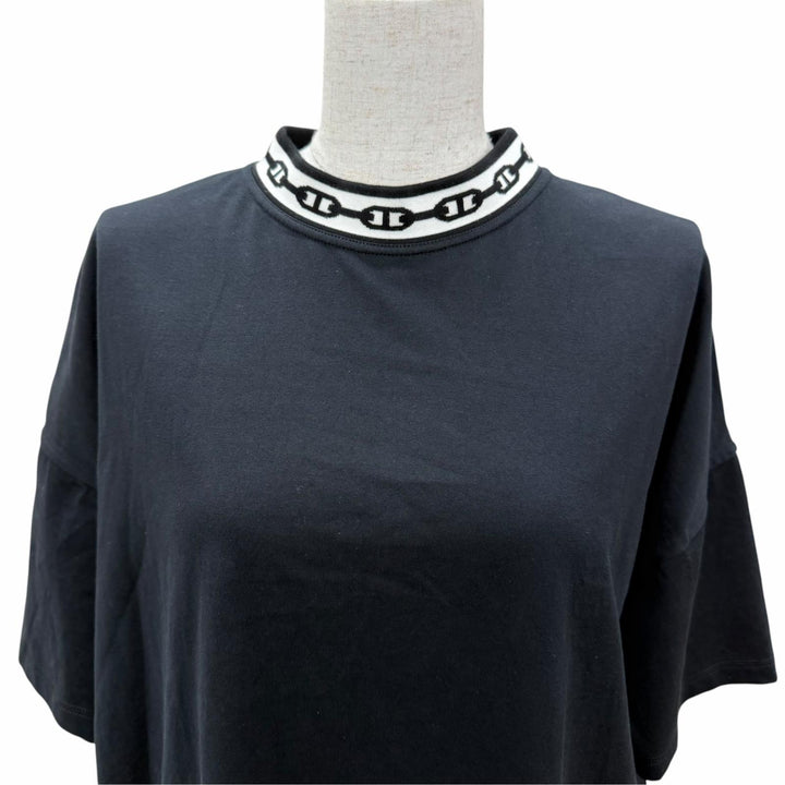 Excellent HERMES one piece Chaine d'Ancre Short Sleeve black cotton Women FR 36