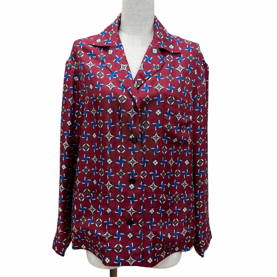 Pristine LOUIS VUITTON Long sleeve shirt Monogram Bordeaux silk Women 34