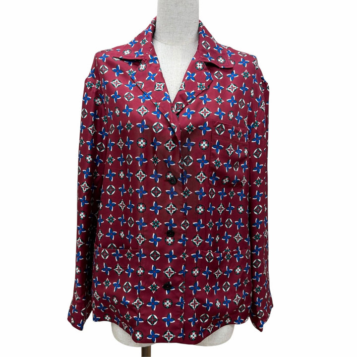Pristine LOUIS VUITTON Long sleeve shirt Monogram Bordeaux silk Women 34