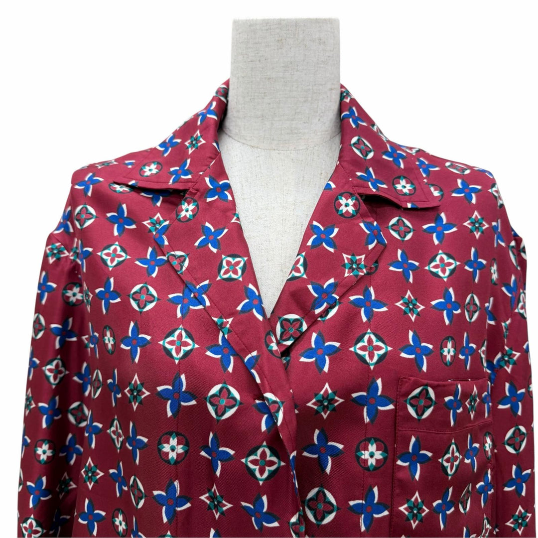 Pristine LOUIS VUITTON Long sleeve shirt Monogram Bordeaux silk Women 34
