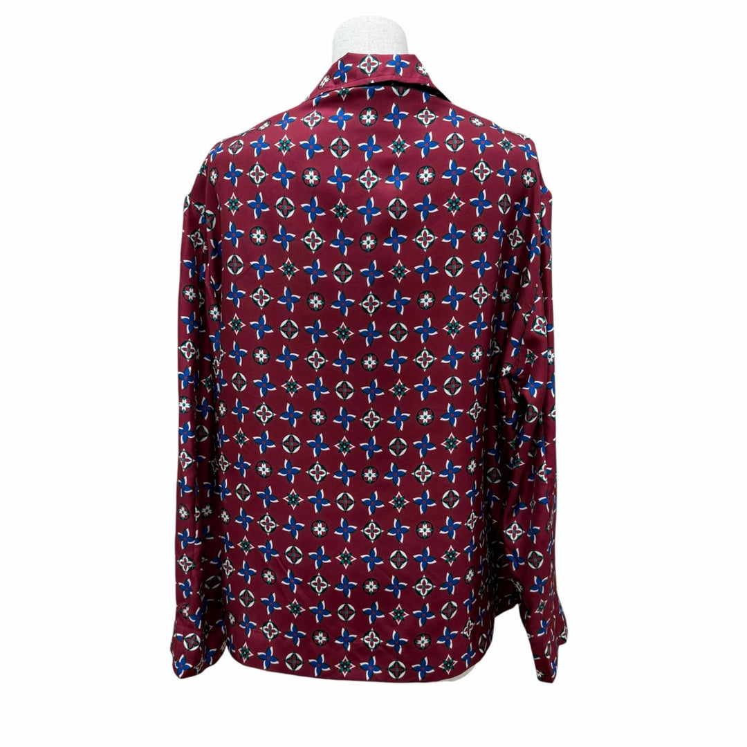 Pristine LOUIS VUITTON Long sleeve shirt Monogram Bordeaux silk Women 34