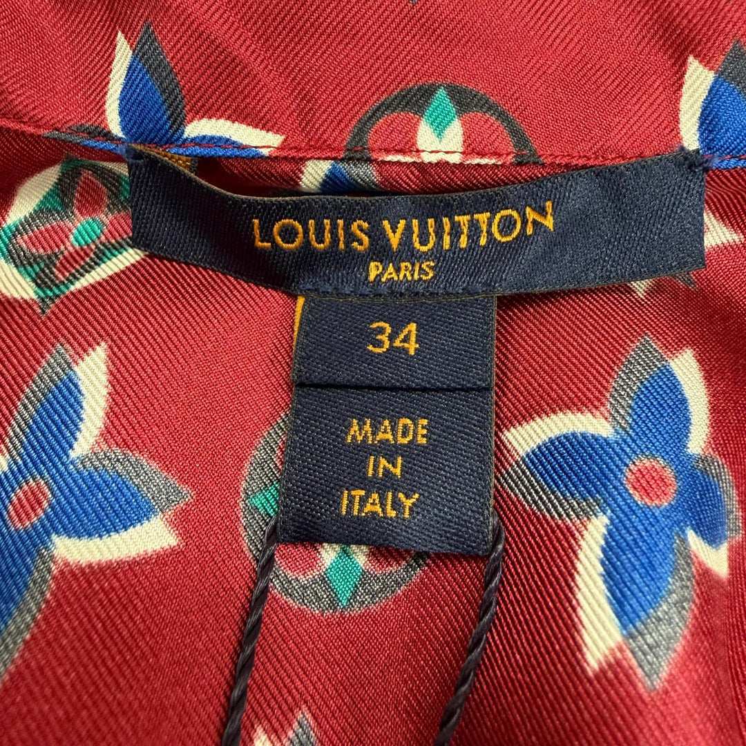 Pristine LOUIS VUITTON Long sleeve shirt Monogram Bordeaux silk Women 34