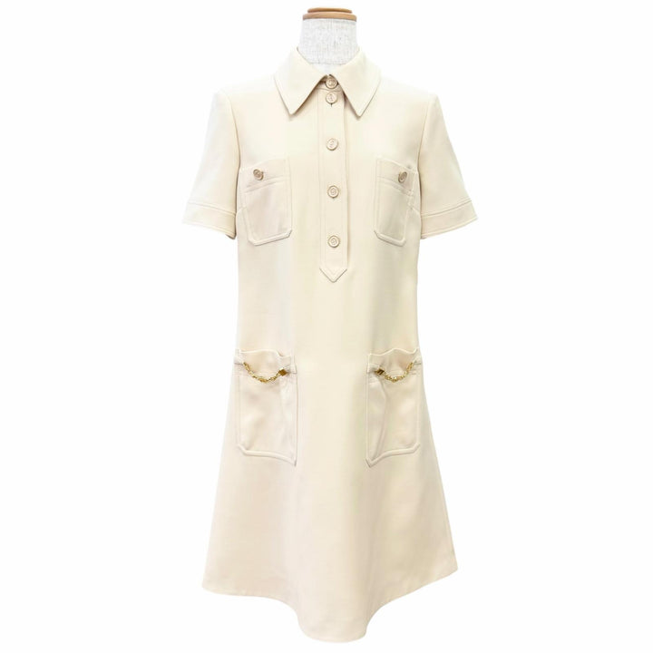 Great GUCCI one piece GG logo buttons, GG logo chain, shirt beige IT 36 661672