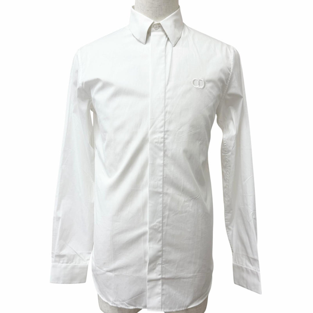 Excellent DIOR Long sleeve shirt CD ICON Logo Embroidery white cotton mens 37