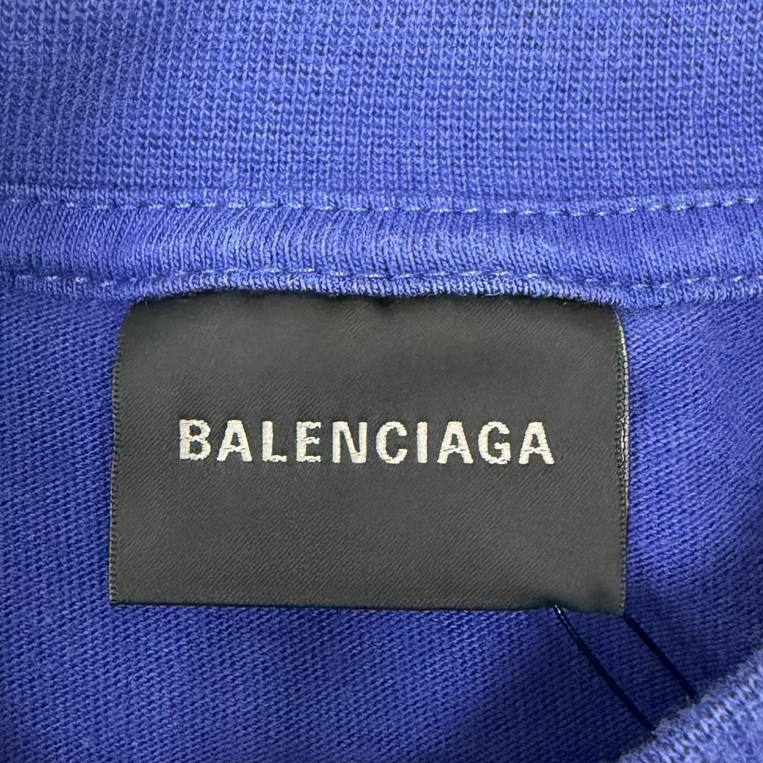 Excellent BALENCIAGA Short sleeve T-shirt Distressed finish campaign logo Navy