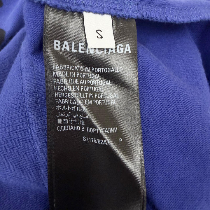 Excellent BALENCIAGA Short sleeve T-shirt Distressed finish campaign logo Navy